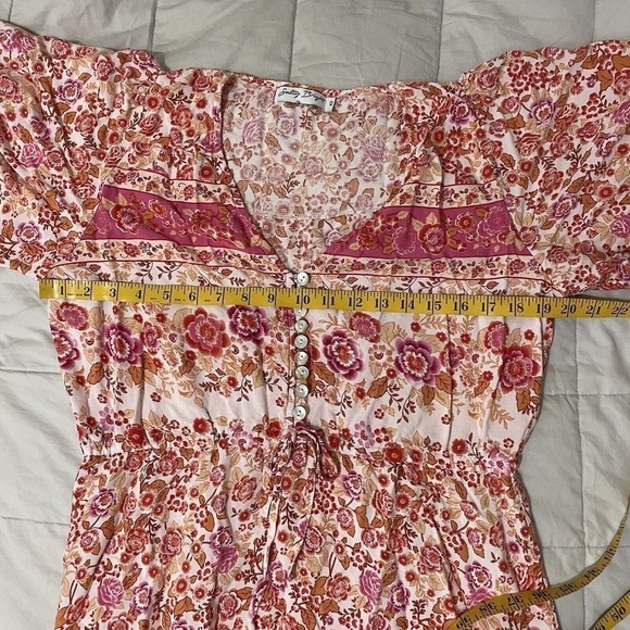 Salty Bright Dress Womens Sz 12 Pink White Floral Boho Tiered Rayon Maxi… - Picture 4 of 8